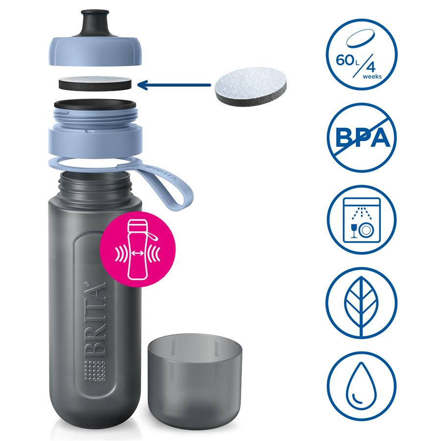 BRITA Fill&Go Active filtrační láhev na vodu 0,6l, modrá + 2x filtr MicroDisc