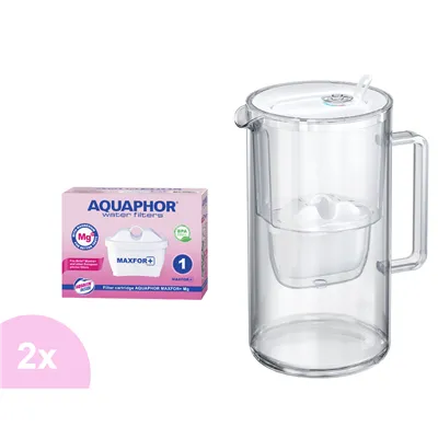 Aquaphor Glass filtrační skleněná konvice bílá 2,5 l + 2 ks filtru Aquaphor Maxfor+ Mg