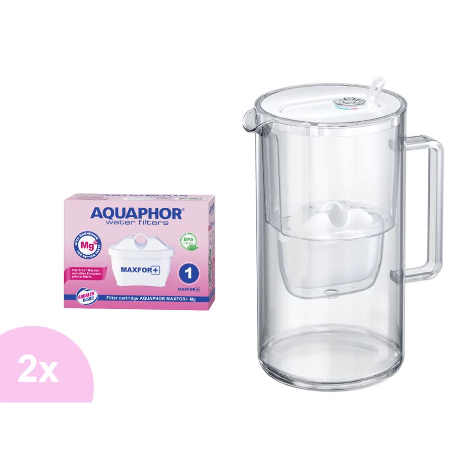 Aquaphor Glass filtrační skleněná konvice bílá 2,5 l + 2 ks filtru Aquaphor Maxfor+ Mg