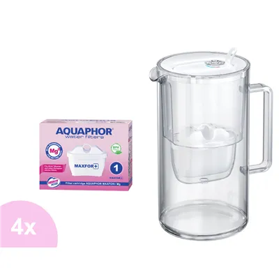 Aquaphor Glass filtrační skleněná konvice bílá 2,5 l + 4 ks filtru Aquaphor Maxfor+ Mg