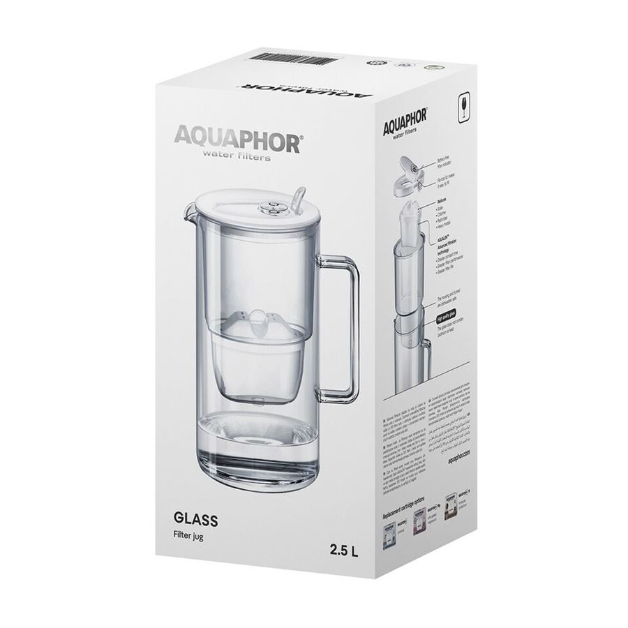 Aquaphor Glass filtrační skleněná konvice bílá 2,5 l + 4 ks filtru Aquaphor Maxfor+ Mg