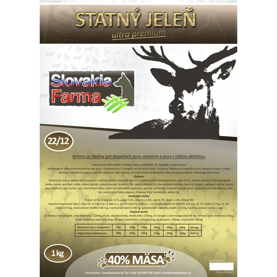 Slovakia Farma - Statný jelen 22/12 hypoalergenní granule pro psy 1 kg