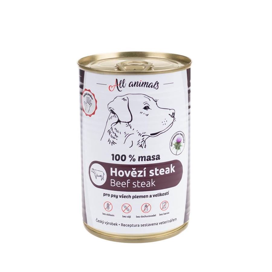 All Animals Hovězí steak 100% masová konzerva pro psy 400 g